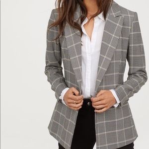 H&M fitted womens blazer in gray plaid